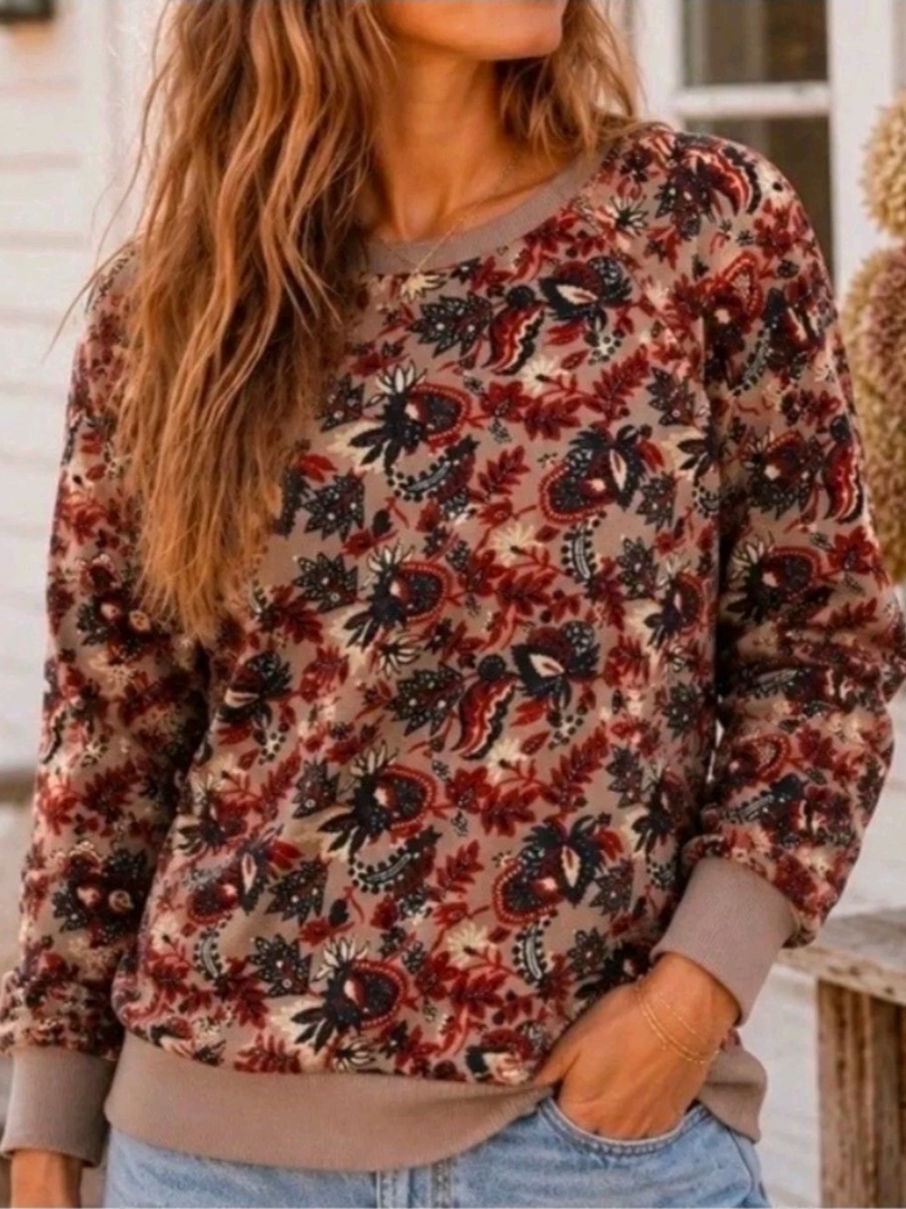 Free People "Go On Get Floral" Oversized Pullover